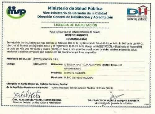 Official Health License – Dominican Ministry of Health